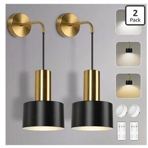 VerRon Set of 2 Battery Wall Sconces Black Gold Remote Dimmable LED